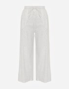 rosa Pantaloni albi din bumbac largi ajurați în stil boho cu broderie Ellanirae