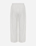 rosa Pantaloni albi din bumbac largi ajurați în stil boho cu broderie Ellanirae