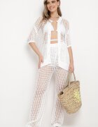 rosa Pantaloni Albi din tricot ajurat cu căptușeală tip Pantaloni scurți Valoen