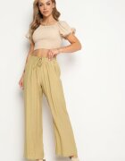 rosa Pantaloni Bej cu elastic în talie Angelona