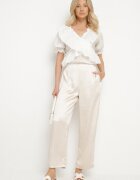 rosa Pantaloni Bej deschis satinați în Stil Elegant cu Croială Largă Liovene