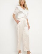 rosa Pantaloni Bej deschis satinați în Stil Elegant cu Croială Largă Liovene