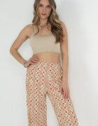 rosa Pantaloni Bej Larghi din Bumbac cu Imprimeu Fantezie Miia