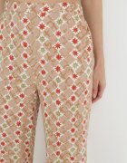 rosa Pantaloni Bej Larghi din Bumbac cu Imprimeu Fantezie Miia
