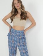 rosa Pantaloni Bleumarin imprimați cu elastic în talie și talie înaltă din bumbac Marron