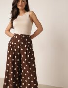 rosa Pantaloni Casual din viscoză croi culottes cu puncte Agochis Maro închis