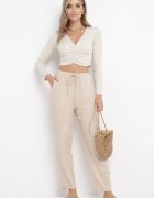 rosa Pantaloni din bumbac cu elastic în talie și croială dreaptă Bej Olalla