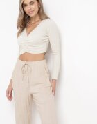 rosa Pantaloni din bumbac cu elastic în talie și croială dreaptă Bej Olalla