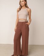 rosa Pantaloni din viscoză cu talie înaltă din material структурat Maro