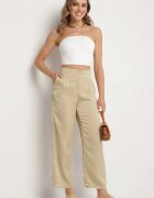 rosa Pantaloni Elegante Bej închis cu croială dreaptă și talie înaltă Jenanora