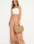 rosa Pantaloni Largi Bej cu elastic în talie și buzunare la șolduri Boulia