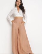 rosa Pantaloni Largi Bej cu elastic în talie și buzunare la șolduri Boulia