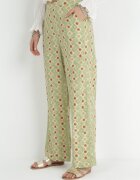 rosa Pantaloni Largi de bumbac verde deschis cu Imprimeu Fantezie Miia