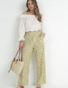 rosa Pantaloni Largi de bumbac verde deschis cu Imprimeu Fantezie Miia