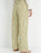 rosa Pantaloni Largi de bumbac verde deschis cu Imprimeu Fantezie Miia