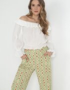 rosa Pantaloni Largi de bumbac verde deschis cu Imprimeu Fantezie Miia