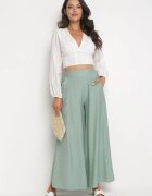 rosa Pantaloni Largi Verzi cu Elastic în Talie și Buzunare la Șolduri Boulia
