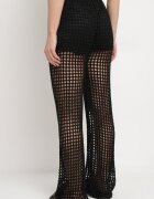 rosa Pantaloni Negri din Tricotaj Ajurat cu Căptușeală Tip Pantaloni Scurți Valoen