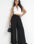 rosa Pantaloni negri largi cu elastic în talie Bohdi