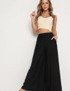 rosa Pantaloni negri largi cu elastic în talie și buzunare la șolduri Boulia