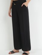 rosa Pantaloni Negri Netezi cu Elastic în Talie și cu Crăci Largi Alathera