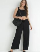 rosa Pantaloni Negri Netezi cu Elastic în Talie și cu Crăci Largi Alathera