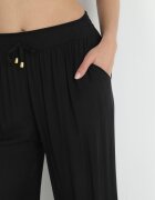 rosa Pantaloni Negri Netezi cu Elastic în Talie și cu Crăci Largi Alathera
