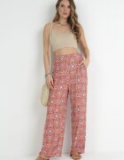 rosa Pantaloni roz imprimați cu elastic în talie și talie înaltă din bumbac Marron