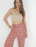 rosa Pantaloni roz imprimați cu elastic în talie și talie înaltă din bumbac Marron