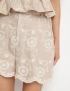 rosa Pantaloni scurți Bej din Bumbac cu Croială Largă cu Broderie Florală Velriza