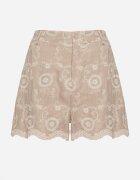 rosa Pantaloni scurți Bej din Bumbac cu Croială Largă cu Broderie Florală Velriza