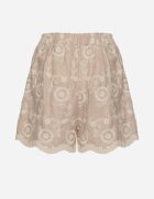 rosa Pantaloni scurți Bej din Bumbac cu Croială Largă cu Broderie Florală Velriza