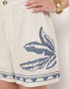rosa Pantaloni scurți Bej din Bumbac cu Talie Înaltă Decorați cu Broderie Filarassa