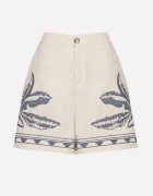 rosa Pantaloni scurți Bej din Bumbac cu Talie Înaltă Decorați cu Broderie Filarassa