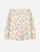 rosa Pantaloni scurți din bumbac bej decorați cu motiv floral Nilandra