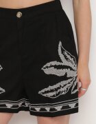 rosa Pantaloni scurți din bumbac negri cu talie înaltă decorați cu broderie Filarassa