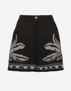 rosa Pantaloni scurți din bumbac negri cu talie înaltă decorați cu broderie Filarassa