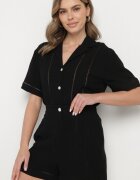 rosa Pantaloni scurți negri de bumbac cu talie înaltă și imprimeu geometric Galirella