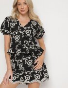rosa Pantaloni scurți Negri din bumbac cu croială lejeră cu broderie florală Velriza