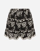 rosa Pantaloni scurți Negri din bumbac cu croială lejeră cu broderie florală Velriza