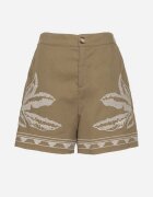 rosa Pantaloni scurți Verzi din bumbac cu talie înaltă decorate cu broderie Filarassa