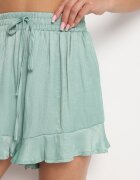 rosa Pantaloni scurți Verzi Largi cu Talie Înaltă cu Elastic în Talie și Volane Jonnea