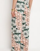 rosa Pantaloni Verde-Bej Largi cu Model Abstract din Viscoză Averina
