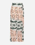 rosa Pantaloni Verde-Bej Largi cu Model Abstract din Viscoză Averina