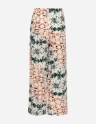 rosa Pantaloni Verde-Bej Largi cu Model Abstract din Viscoză Averina
