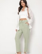 rosa Pantaloni verde deschis de bumbac cu elastic în talie și picioare drepte Olalla