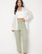 rosa Pantaloni verde deschis de bumbac cu elastic în talie și picioare drepte Olalla