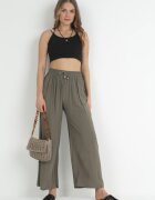 rosa Pantaloni Verde închis Simpli cu elastic în talie și cu craci largi Alathera