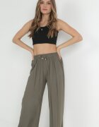 rosa Pantaloni Verde închis Simpli cu elastic în talie și cu craci largi Alathera