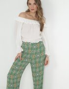 rosa Pantaloni Verzi Cu model cu elastic în talie și talie înaltă din bumbac Marron